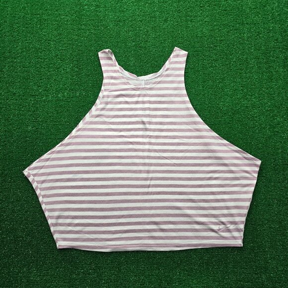 Nike Tank Top Womens Large Pink Striped Sleeveless Cropped Halter Gym Yoga - Picture 1 of 10